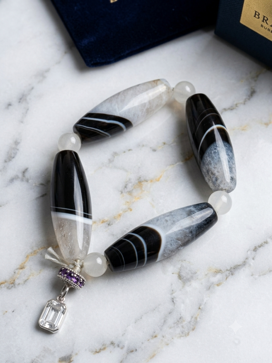 The Tuxedo Agate & Lab-Grown Diamond Drop Bracelet 8.5 mm